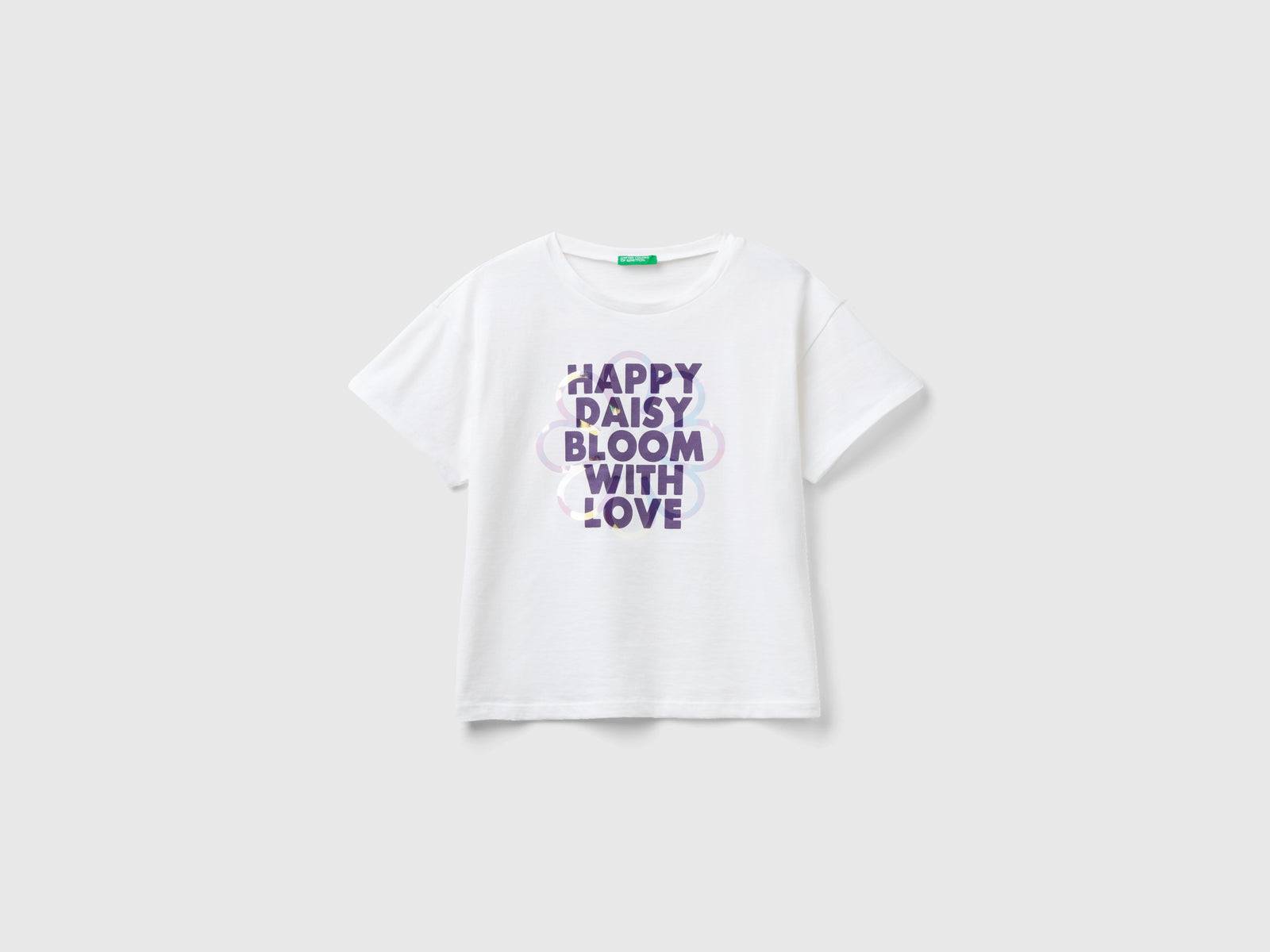 T-shirt manica corta con stampa da bambina bianco | Benetton Outlet