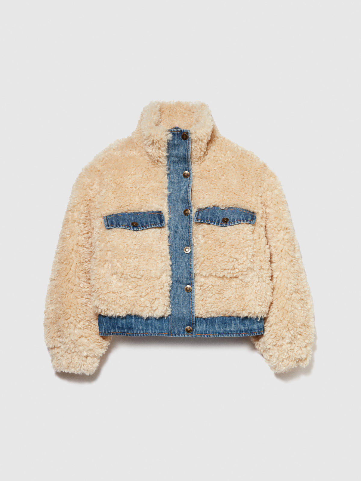 Giubbotto teddy con inserti in denim