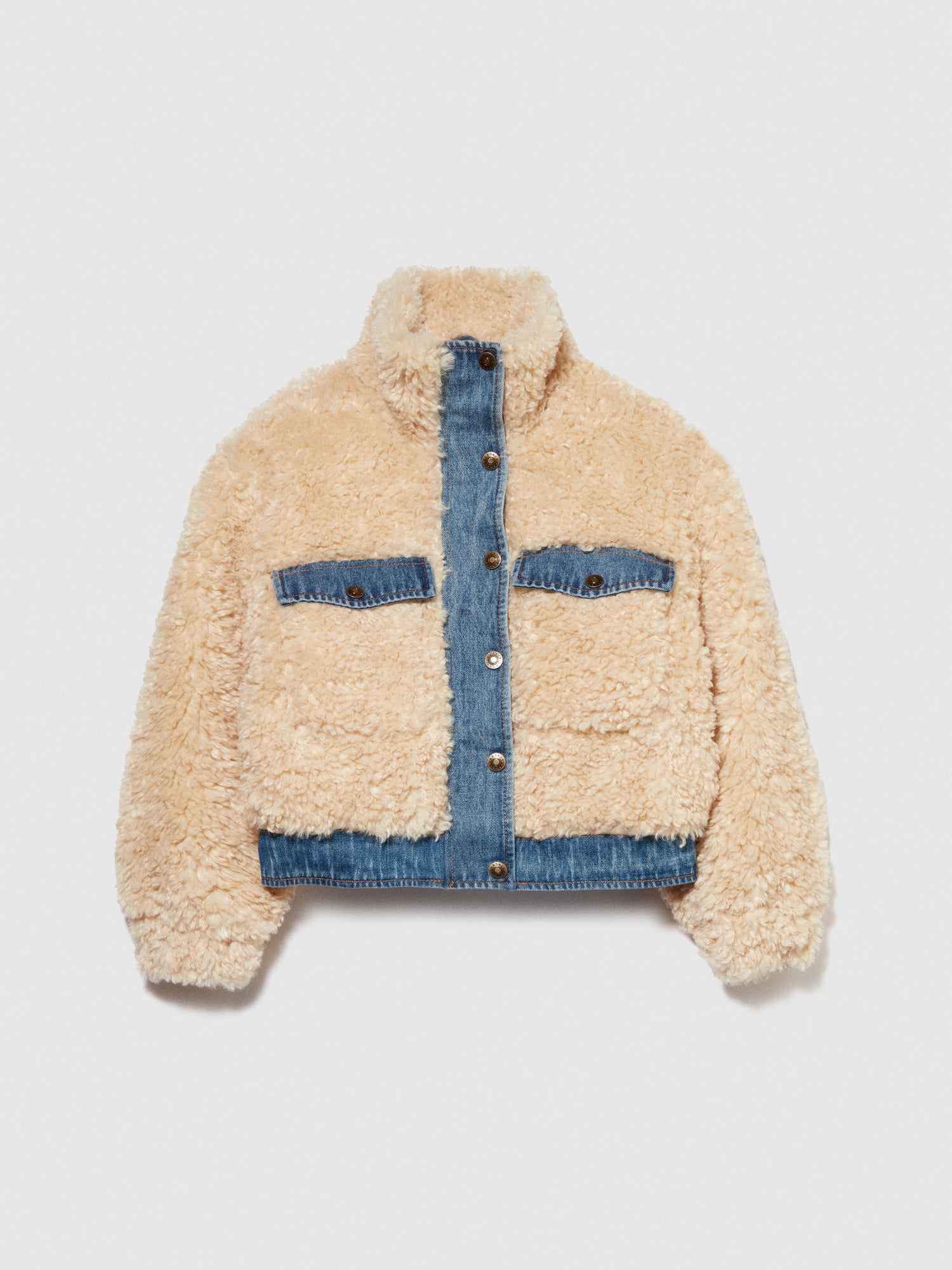 Giubbotto teddy con inserti in denim da bambina bianco panna | Sisley young Outlet