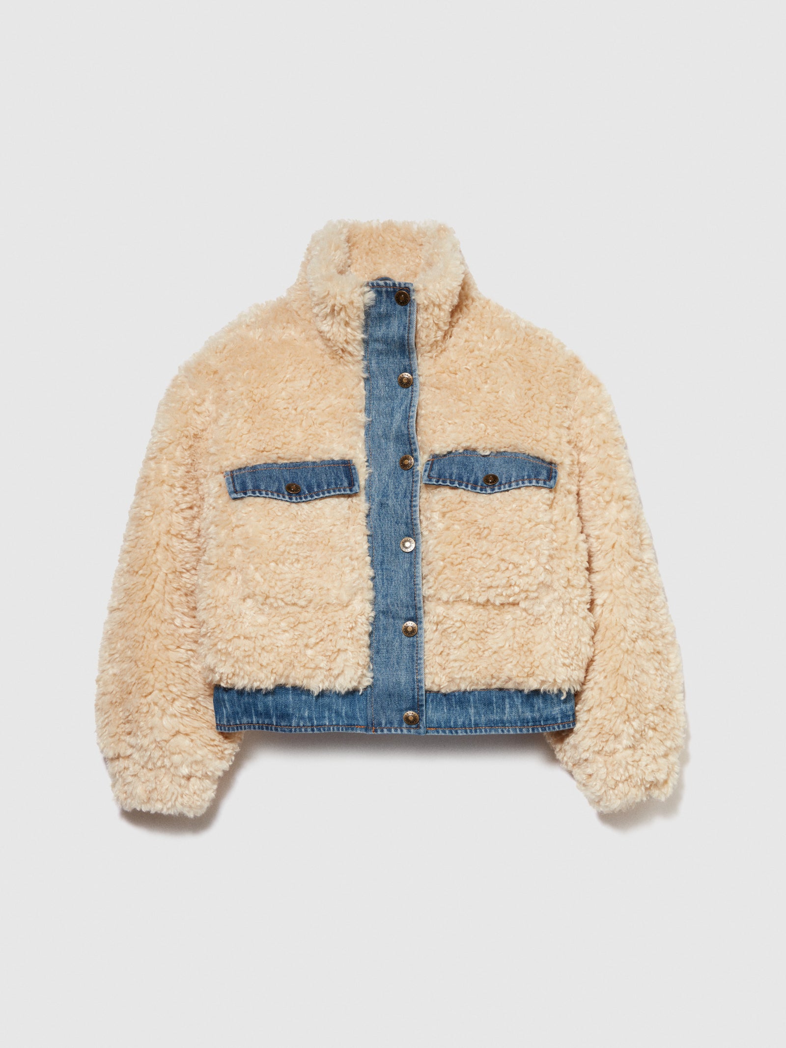 Giubbotto teddy con inserti in denim da bambina bianco panna | Sisley young Outlet