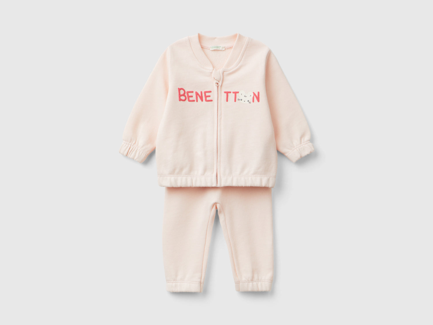 Completino in felpa di cotone bio da neonato rosa tenue | Benetton Outlet