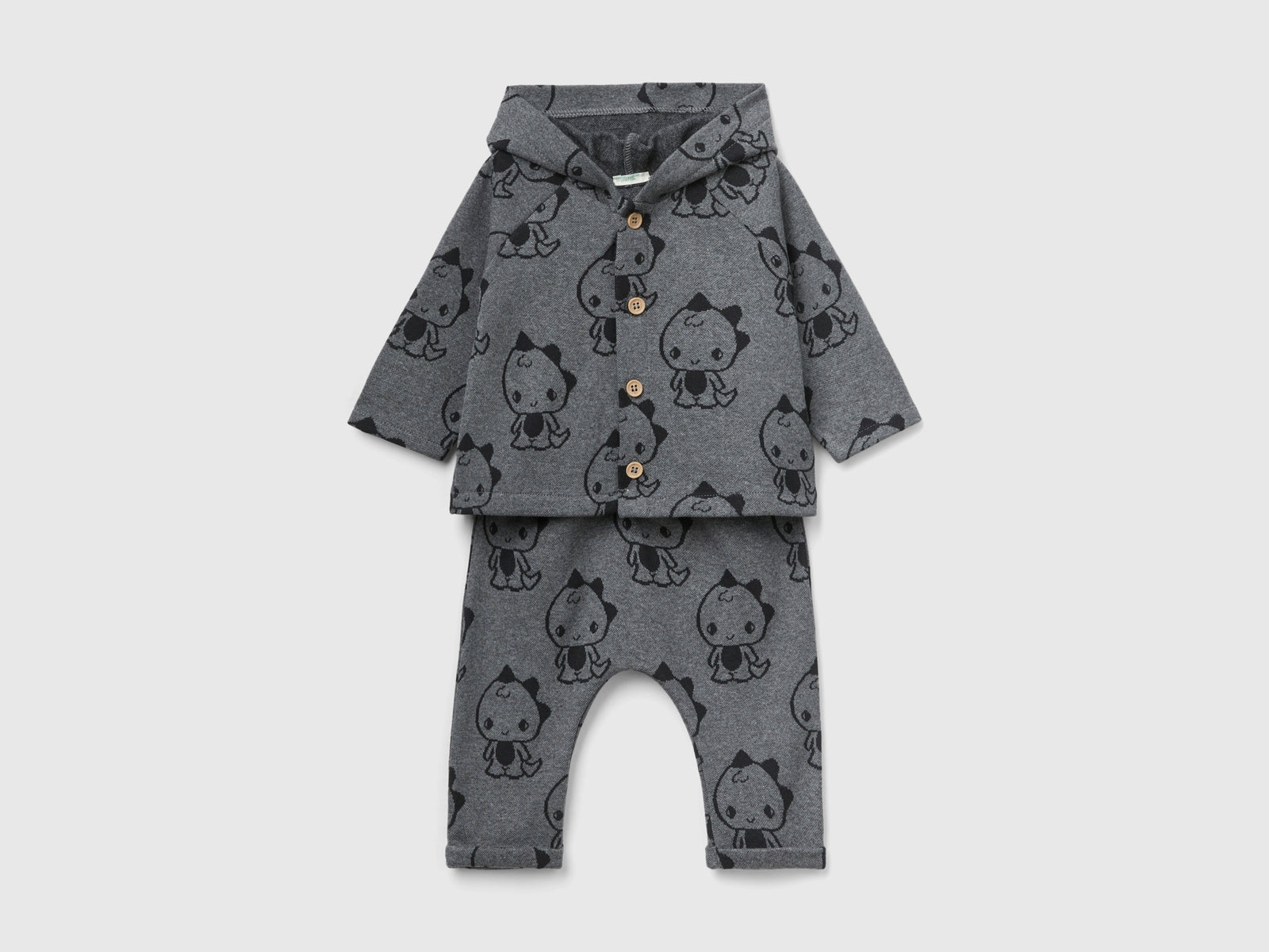 Completino con stampa dinosauri da neonato grigio scuro | Benetton Outlet