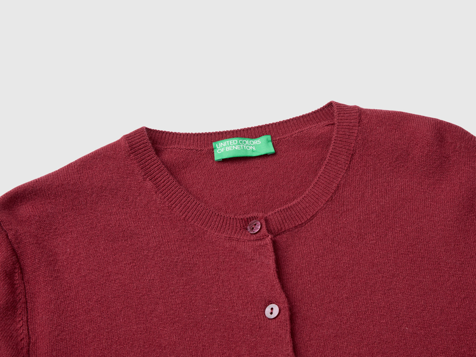 Cardigan girocollo in pura lana Merino da donna bordeaux 3 | Benetton Outlet