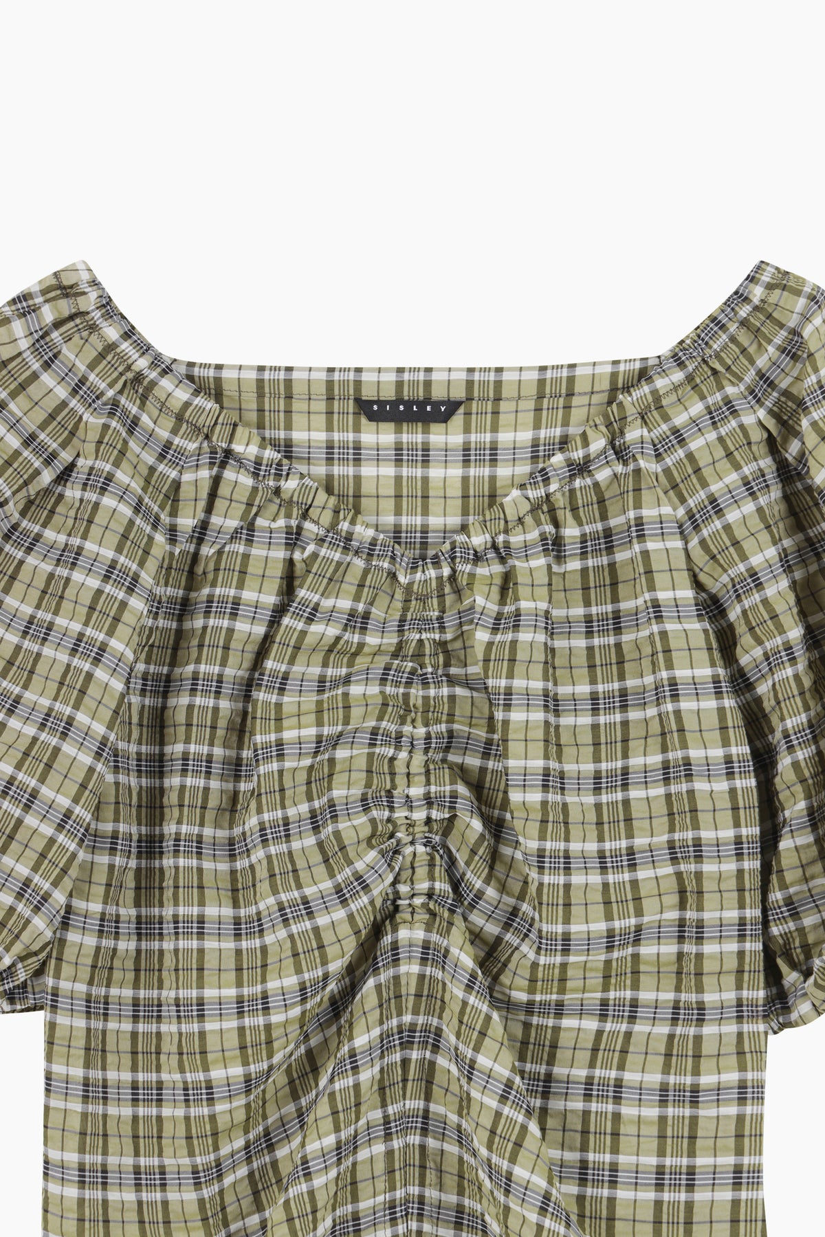 Blusa khaki a quadri con arriccio