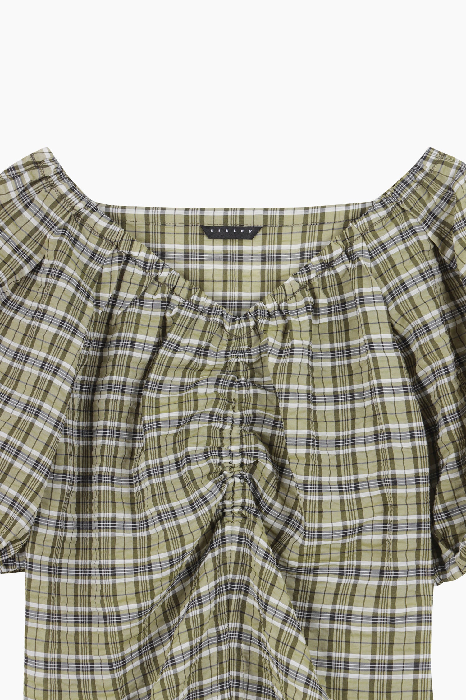 Blusa khaki a quadri con arriccio da donna verde militare 3 | Sisley Outlet