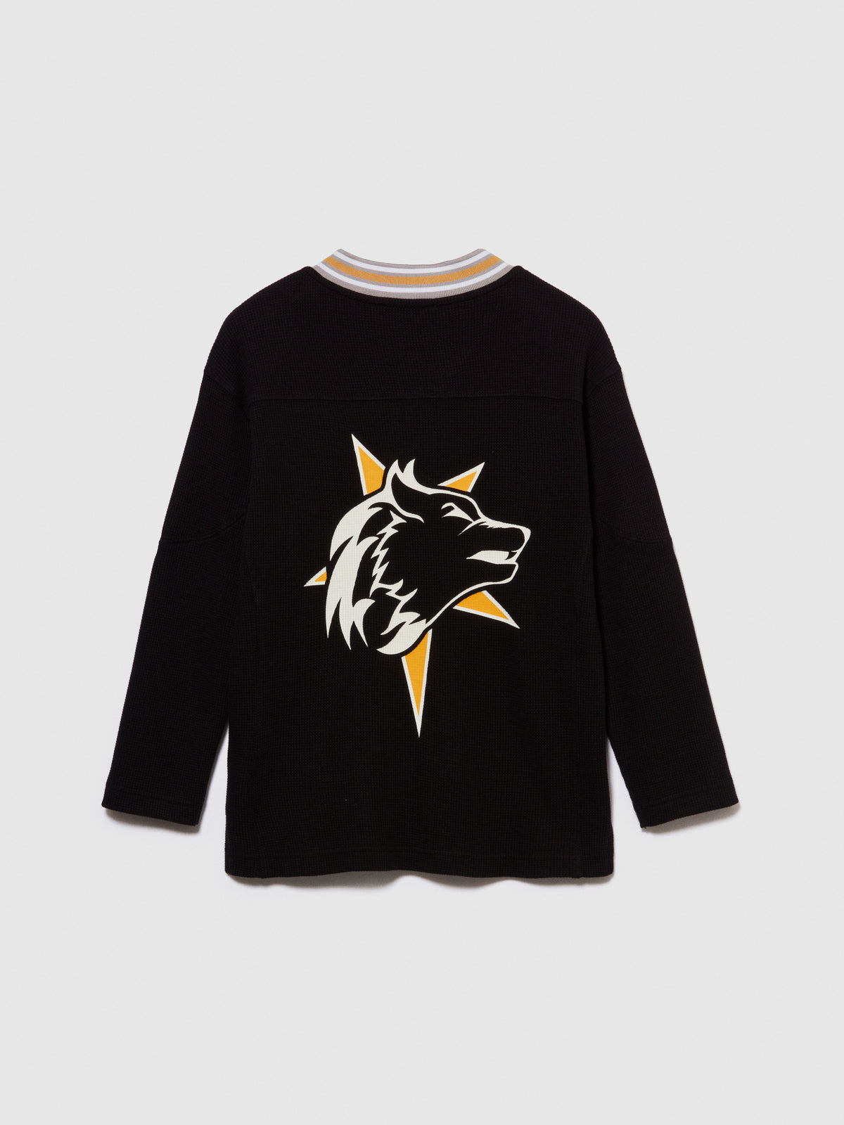T-shirt over con collo rigato e stampa
