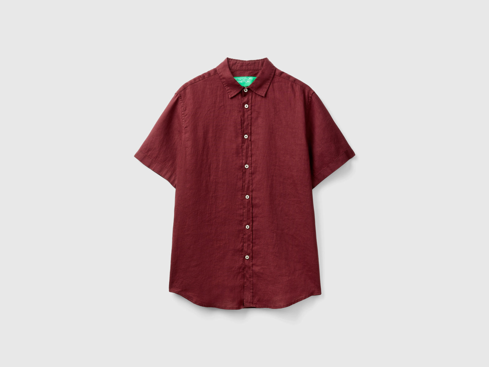 Short-sleeved shirt in pure linen da uomo bordeaux | Benetton Outlet