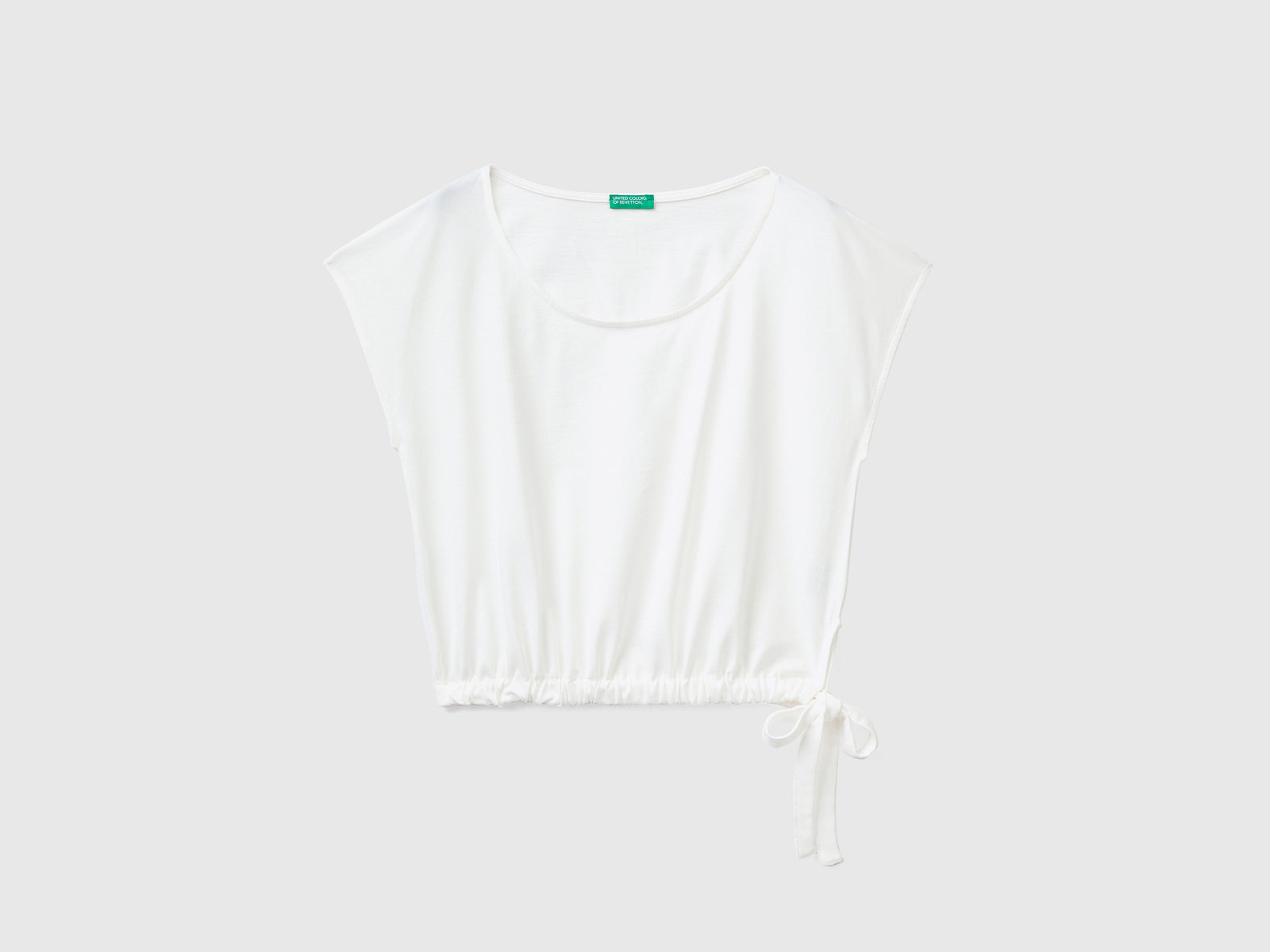 Top copricostume a manica corta in puro cotone da donna bianco panna | Benetton Outlet