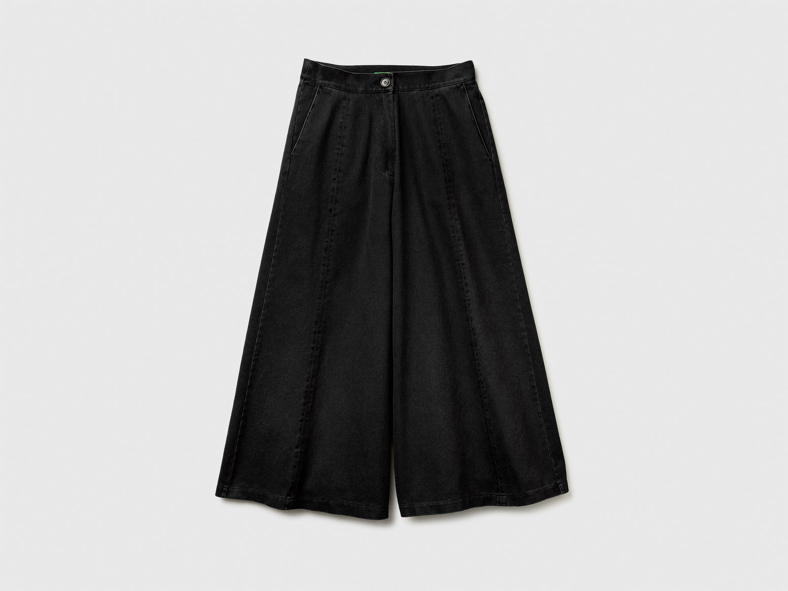 Pantaloni ampi 3/4 in cotone da donna nero | Benetton Outlet