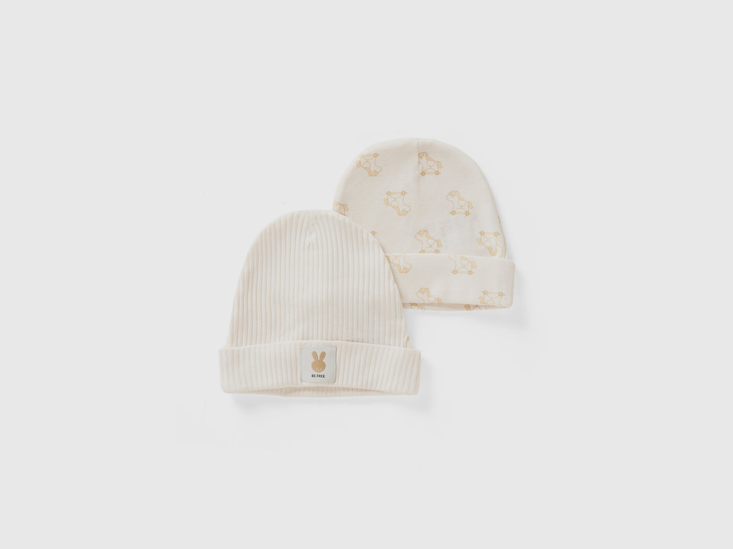Due cappellini in cotone bio da neonato bianco panna | Benetton Outlet