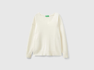 Maglia scollo a V in misto lana