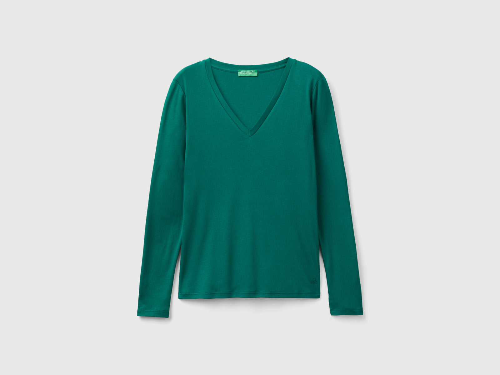 T-shirt a manica lunga con scollo a V da donna verde scuro | Benetton Outlet