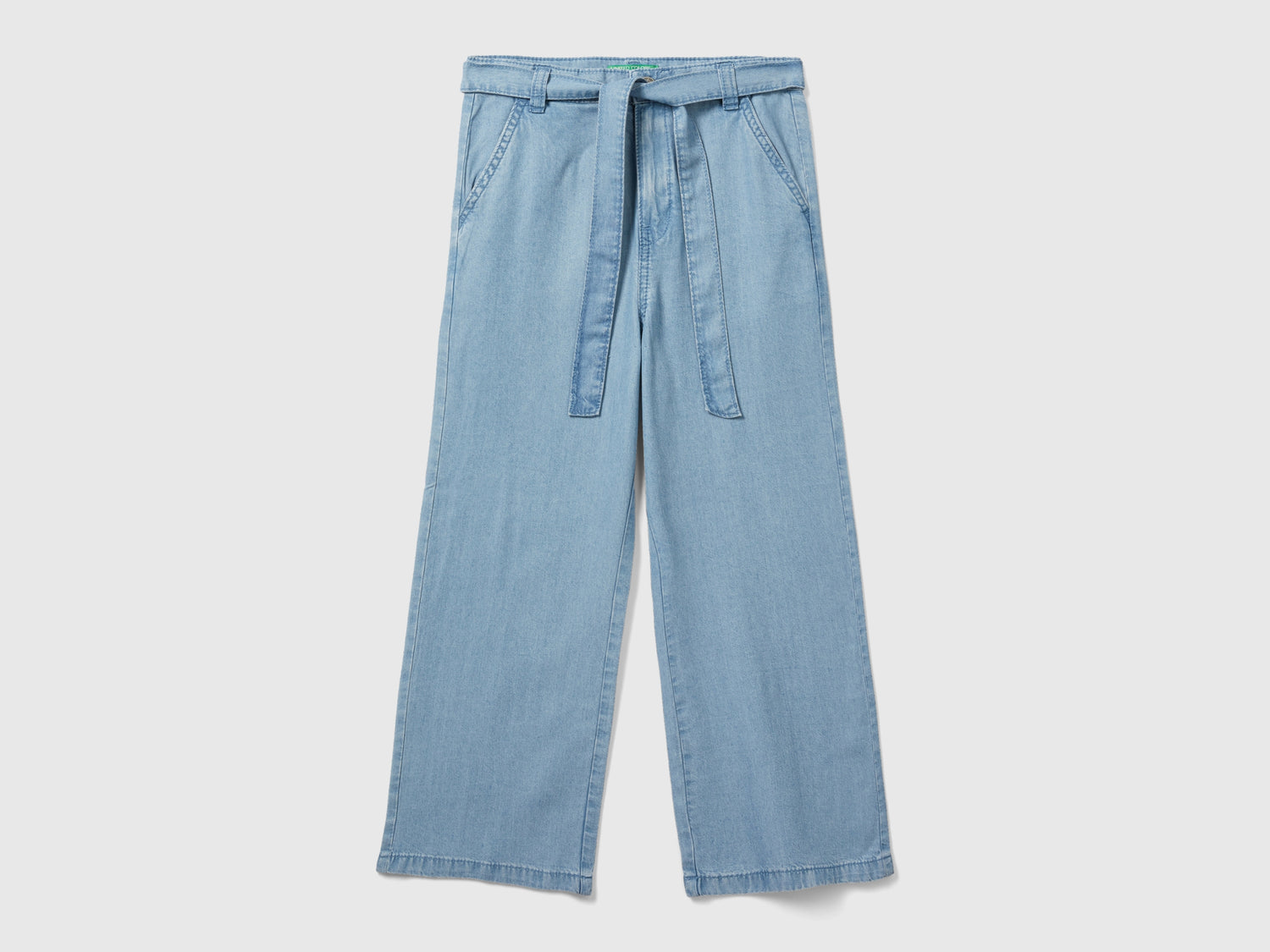 Pantaloni wide fit in chambray da bambina celeste | Benetton Outlet