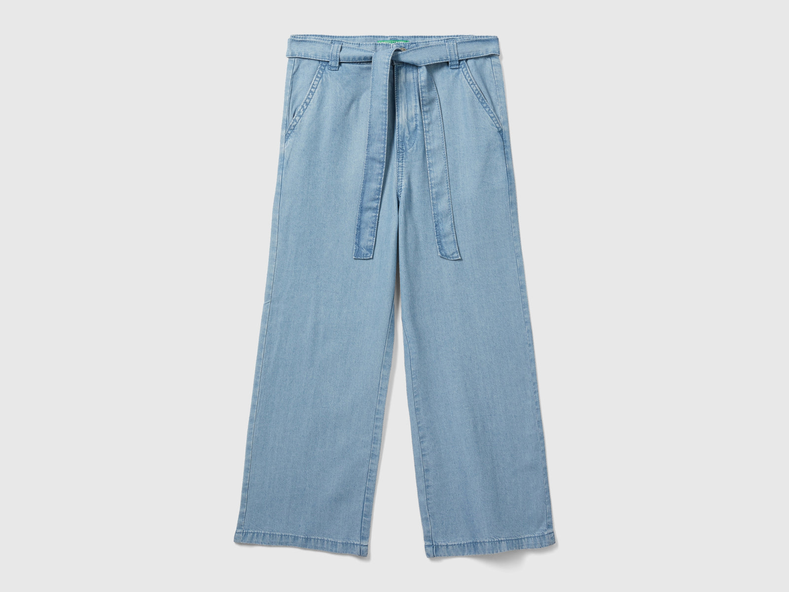 Pantaloni wide fit in chambray da bambina celeste | Benetton Outlet