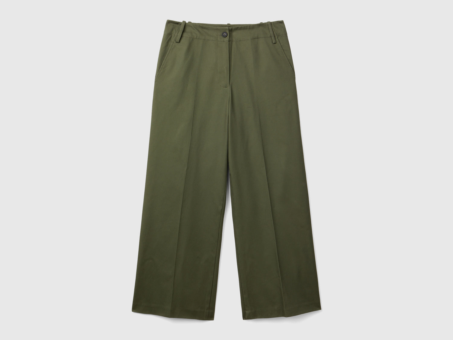 Pantaloni con gamba dritta in cotone stretch da donna verde militare | Benetton Outlet