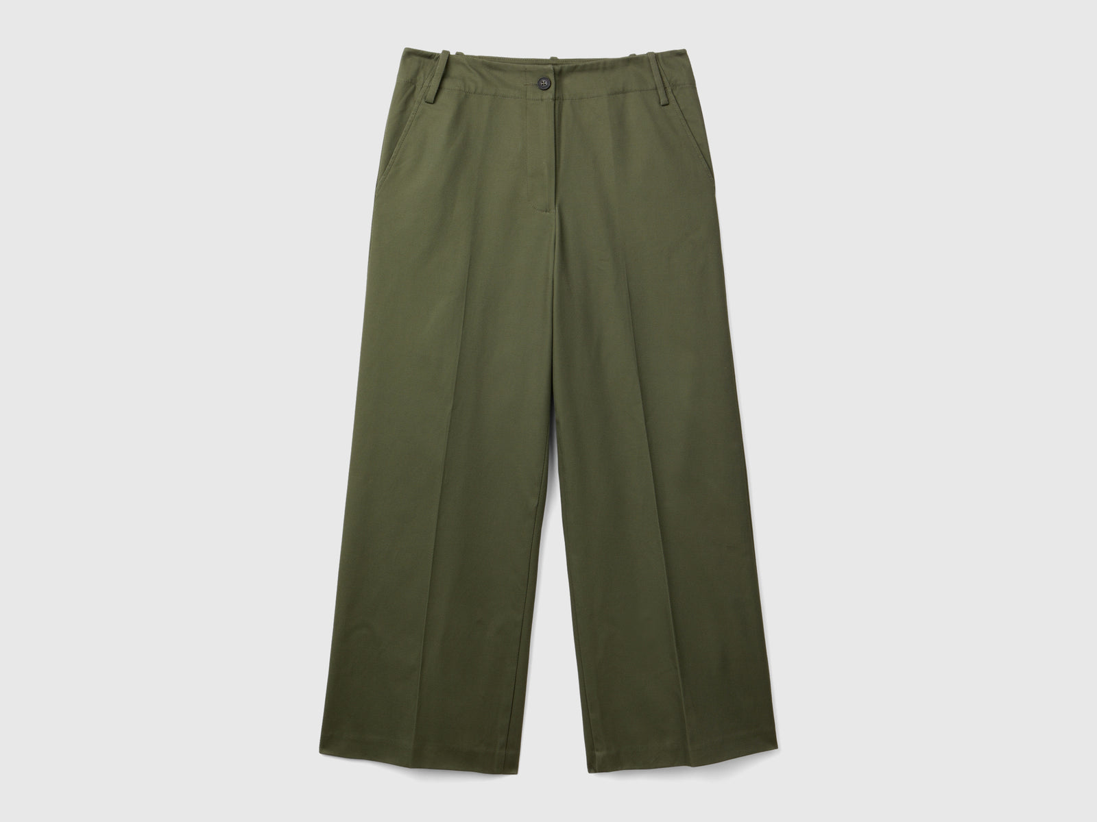 Pantaloni con gamba dritta in cotone stretch da donna verde militare | Benetton Outlet