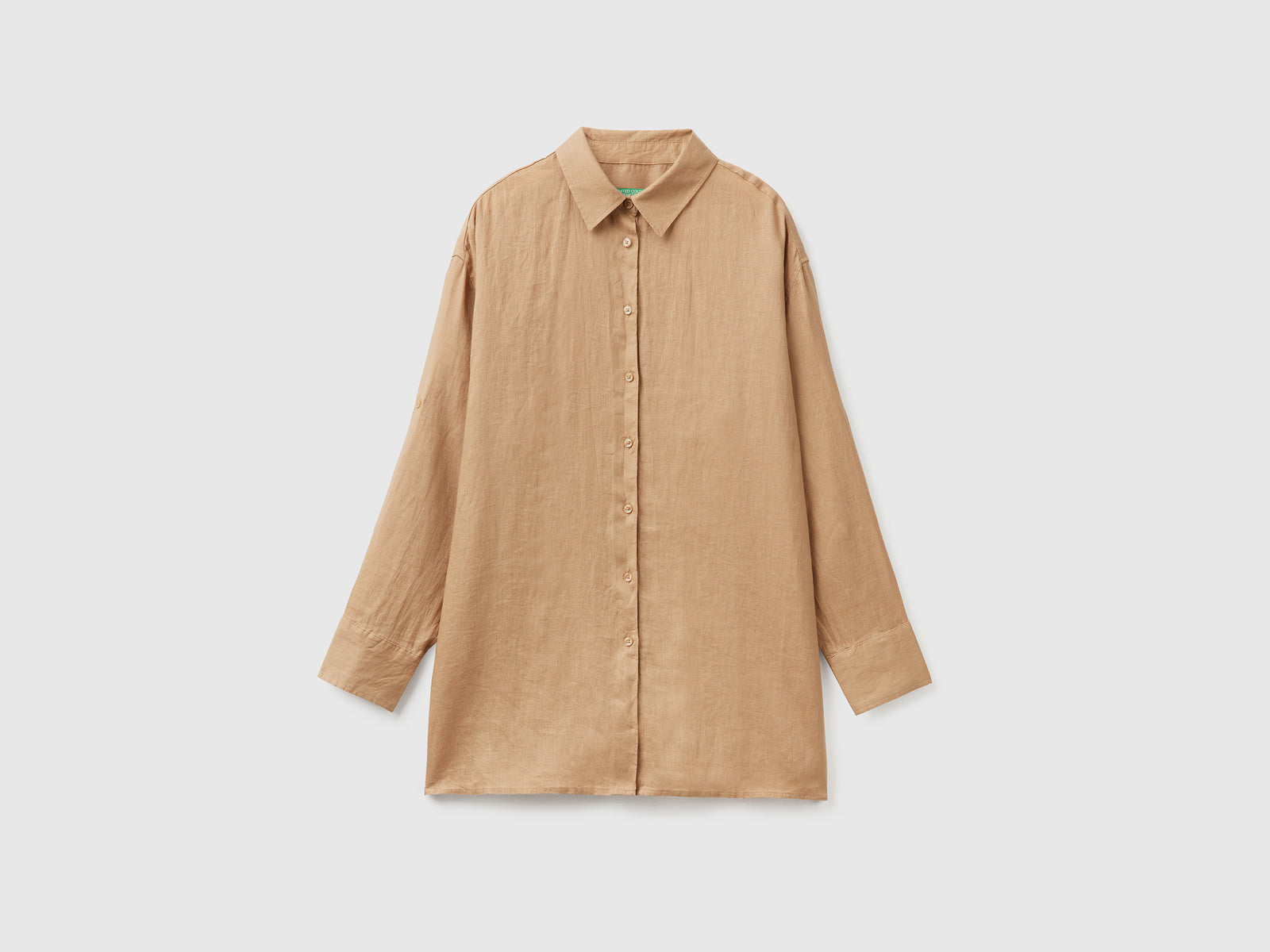 Camicione leggero dalla vestibilità ampia con spacchi laterali da donna cammello | Benetton Outlet