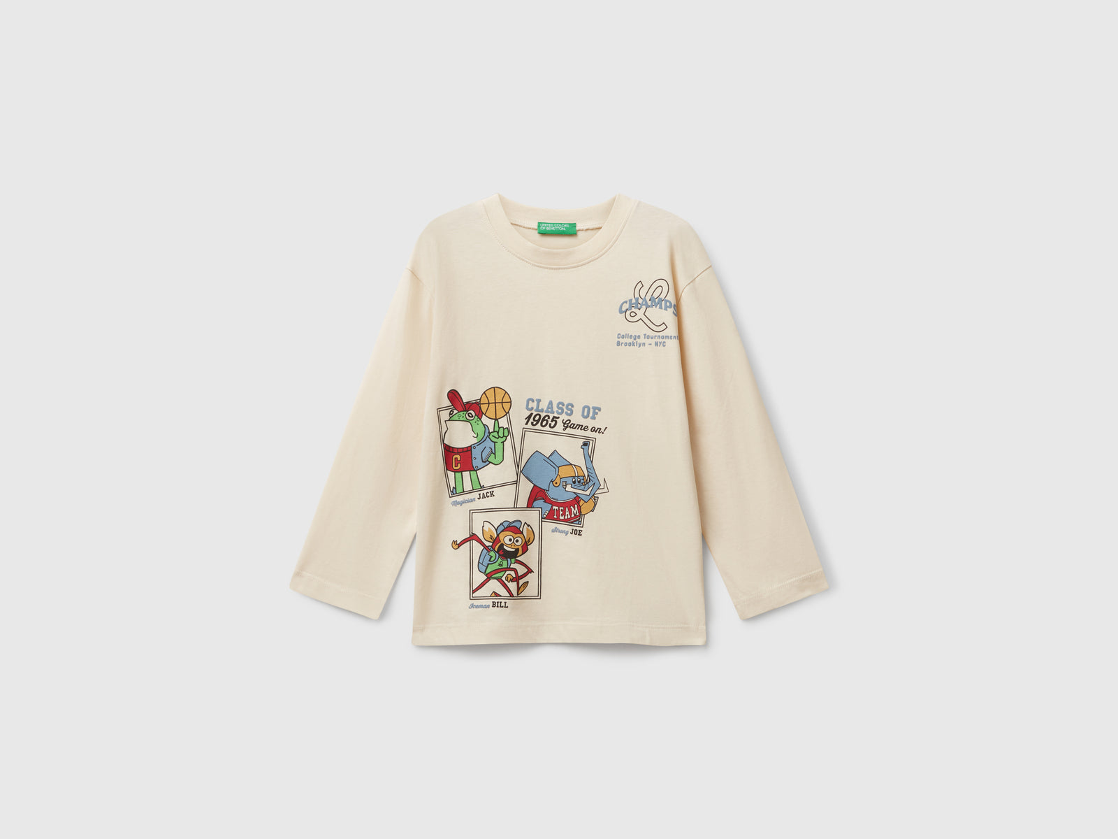 Maglietta manica lunga con stampa da bimbo bianco panna | Benetton Outlet