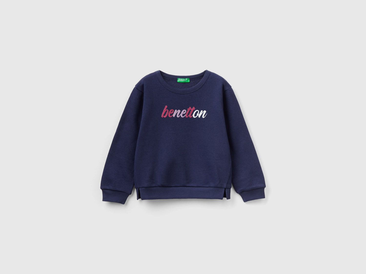 Felpa chiusa con stampa glitter da bimba blu scuro | Benetton Outlet
