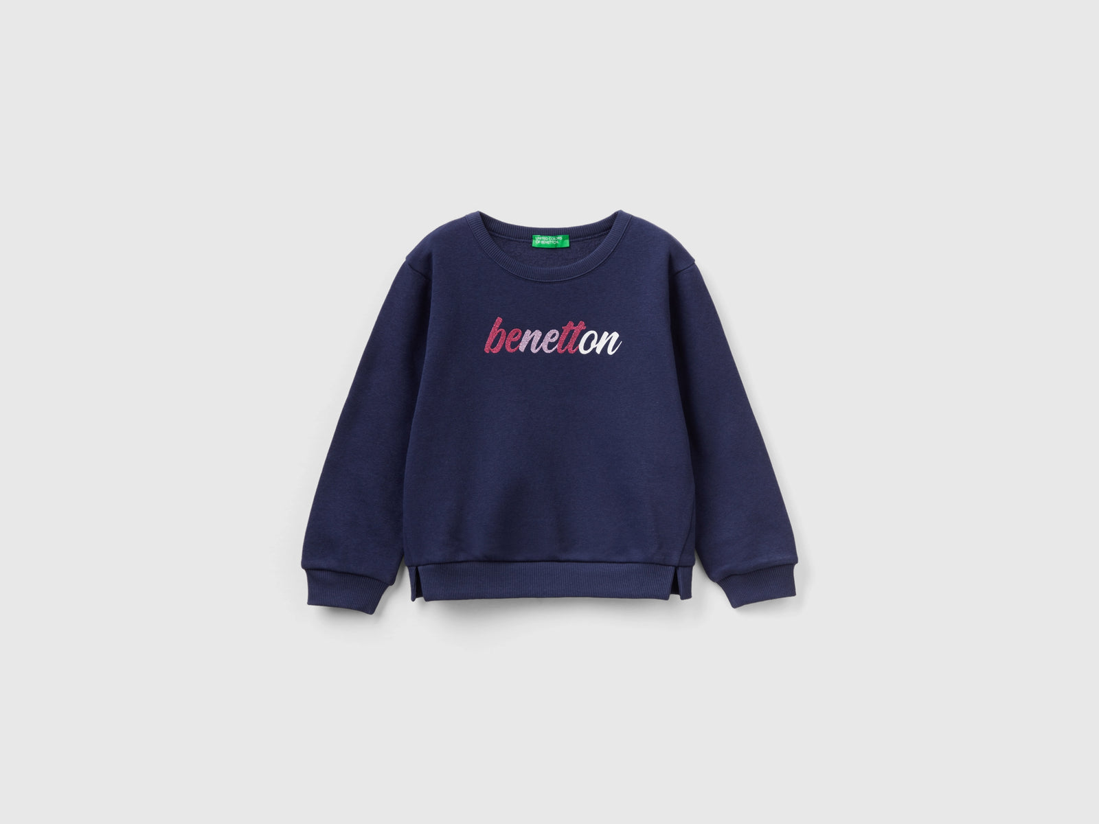 Felpa chiusa con stampa glitter da bimba blu scuro | Benetton Outlet