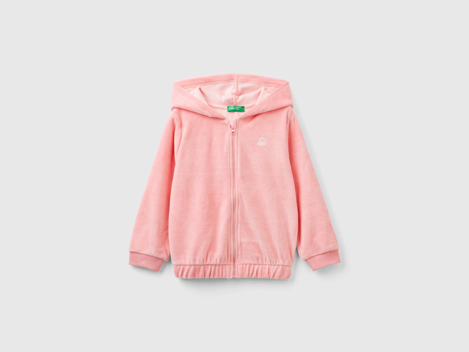 Felpa in ciniglia con zip e cappuccio da bimba rosa | Benetton Outlet