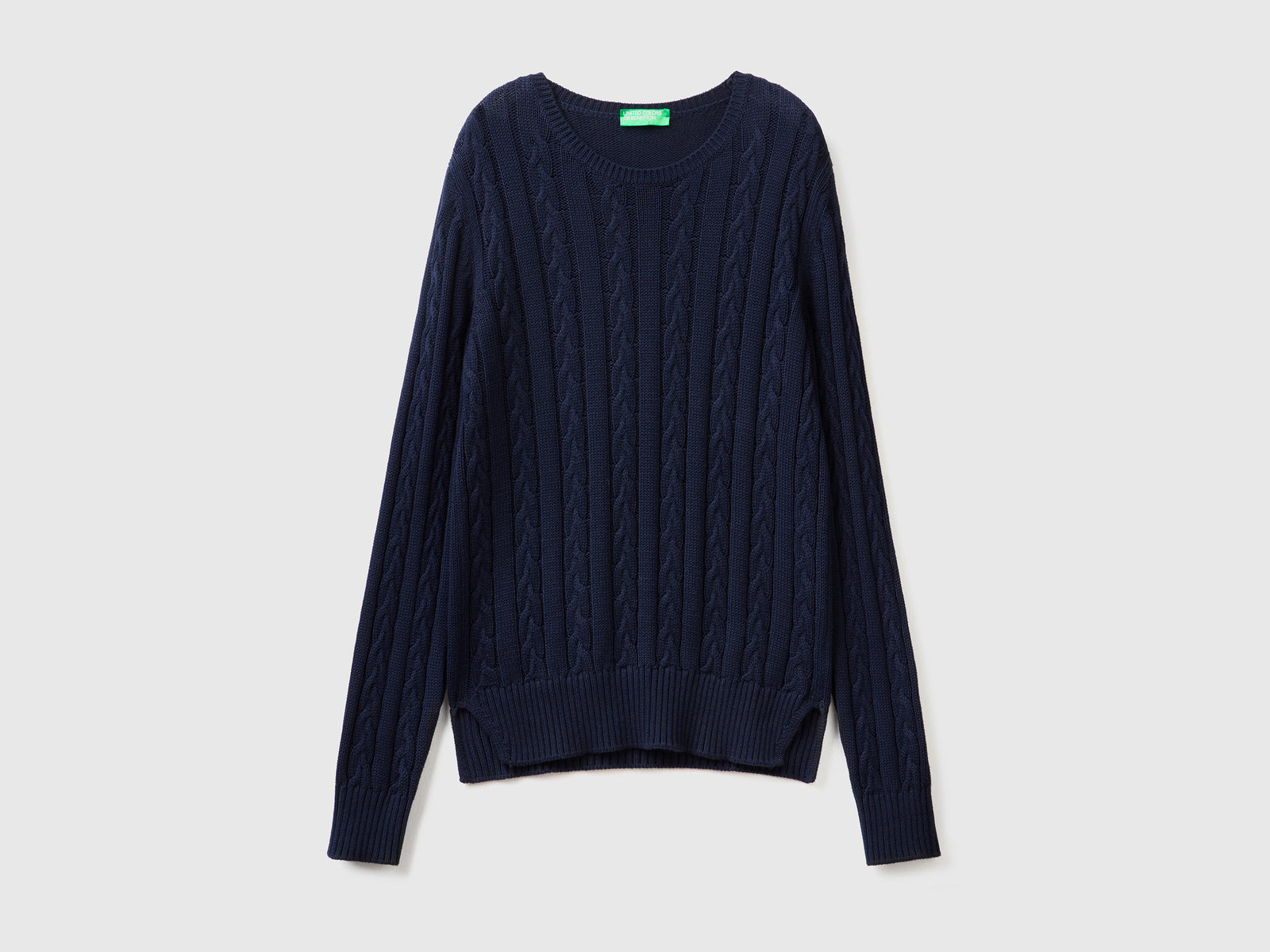 Maglia a trecce 100% cotone da donna blu scuro | Benetton Outlet