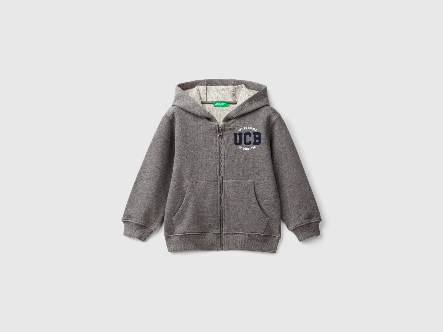 Felpa con logo e cappuccio da bimbo grigio scuro | Benetton Outlet