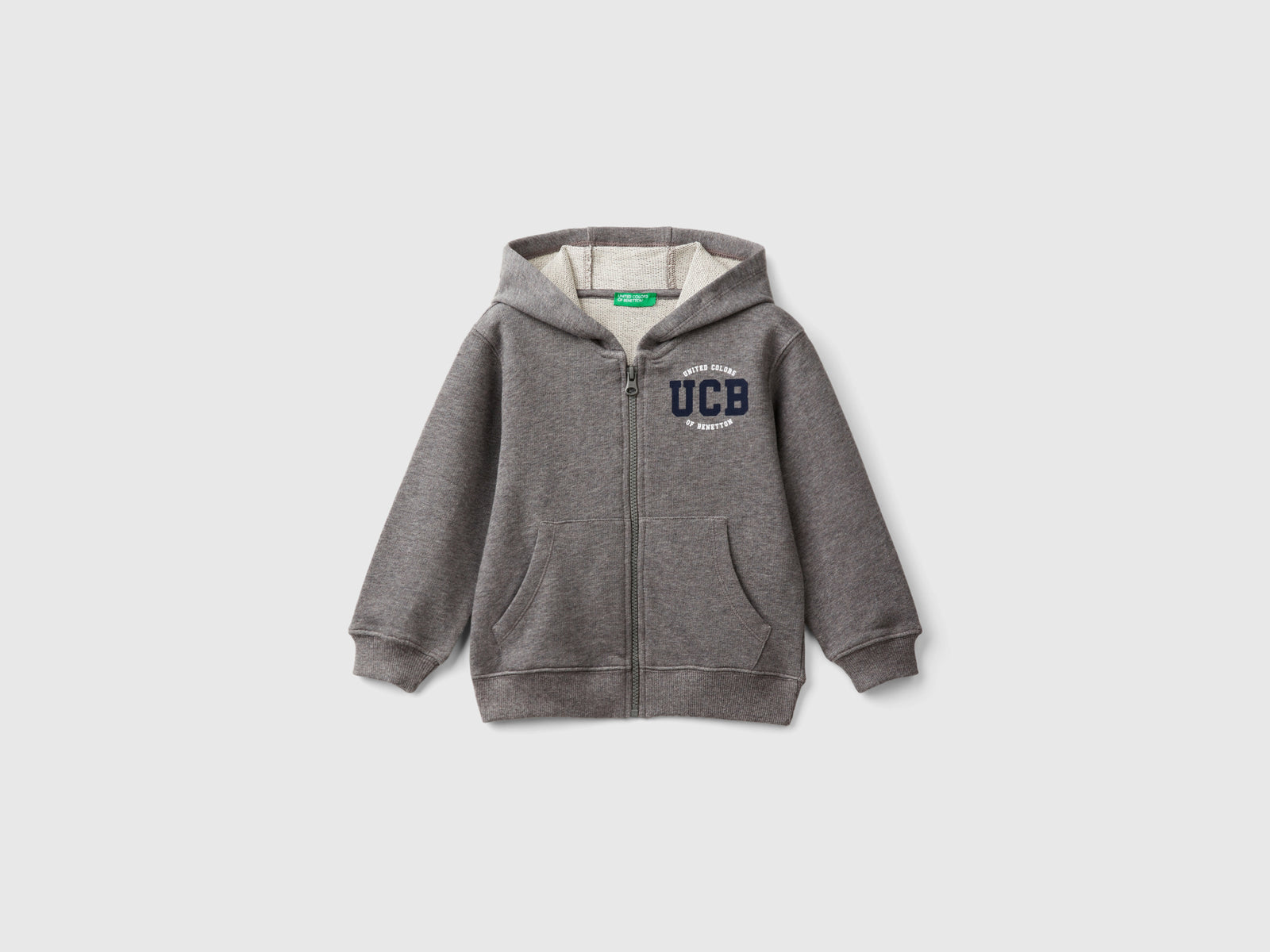 Felpa con logo e cappuccio da bimbo grigio scuro | Benetton Outlet
