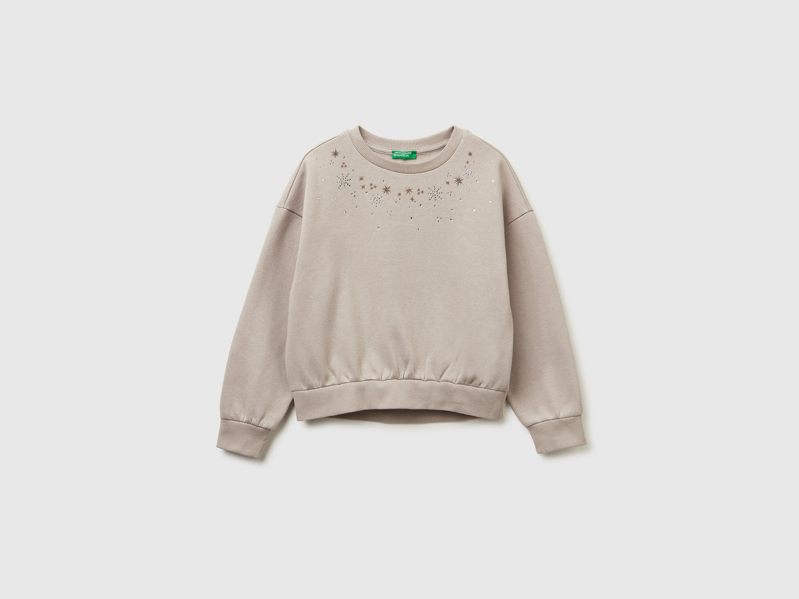 Calda felpa con stampa e strass da bambina tortora | Benetton Outlet
