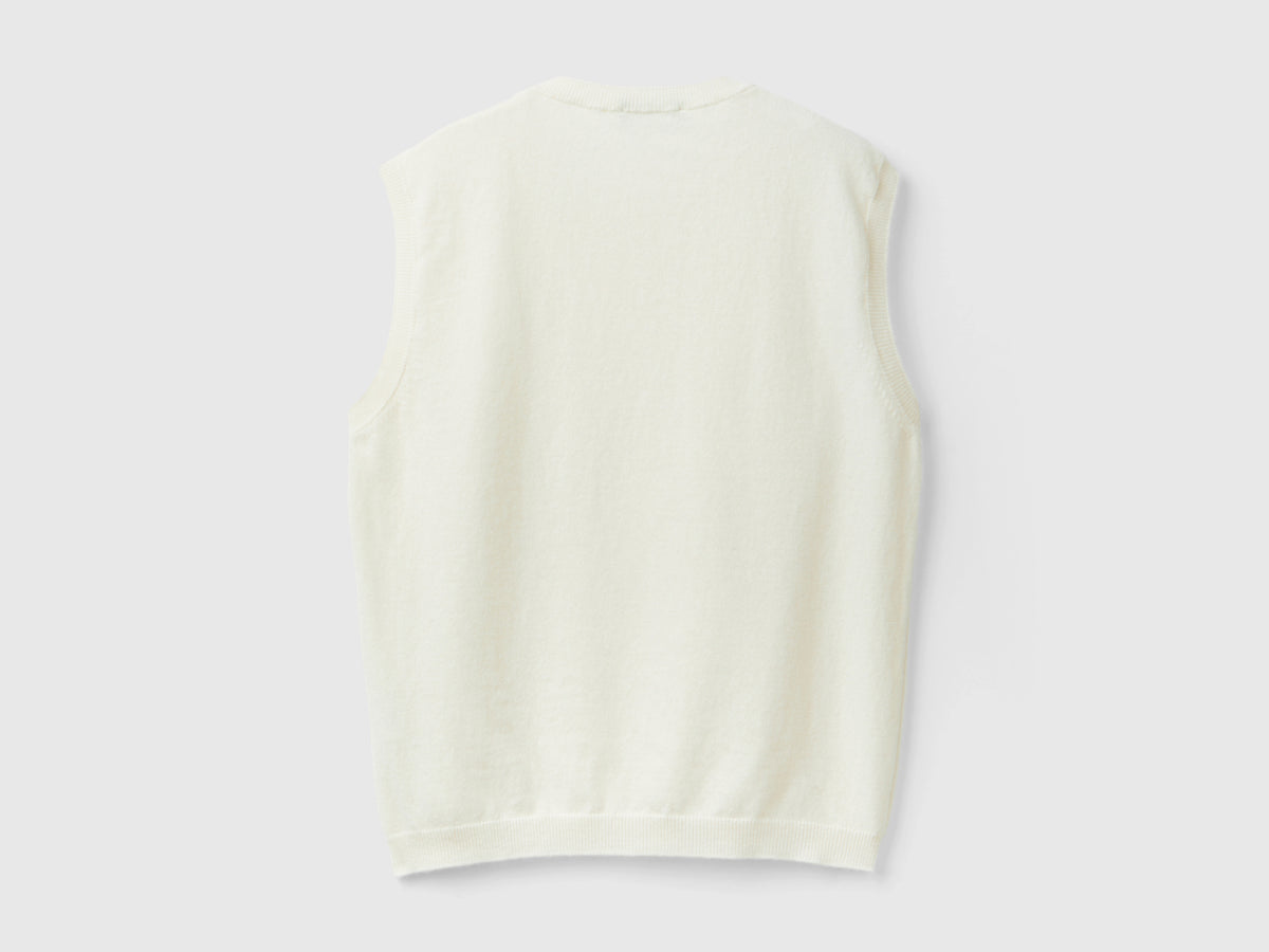 Cream gilet in pure Merino wool