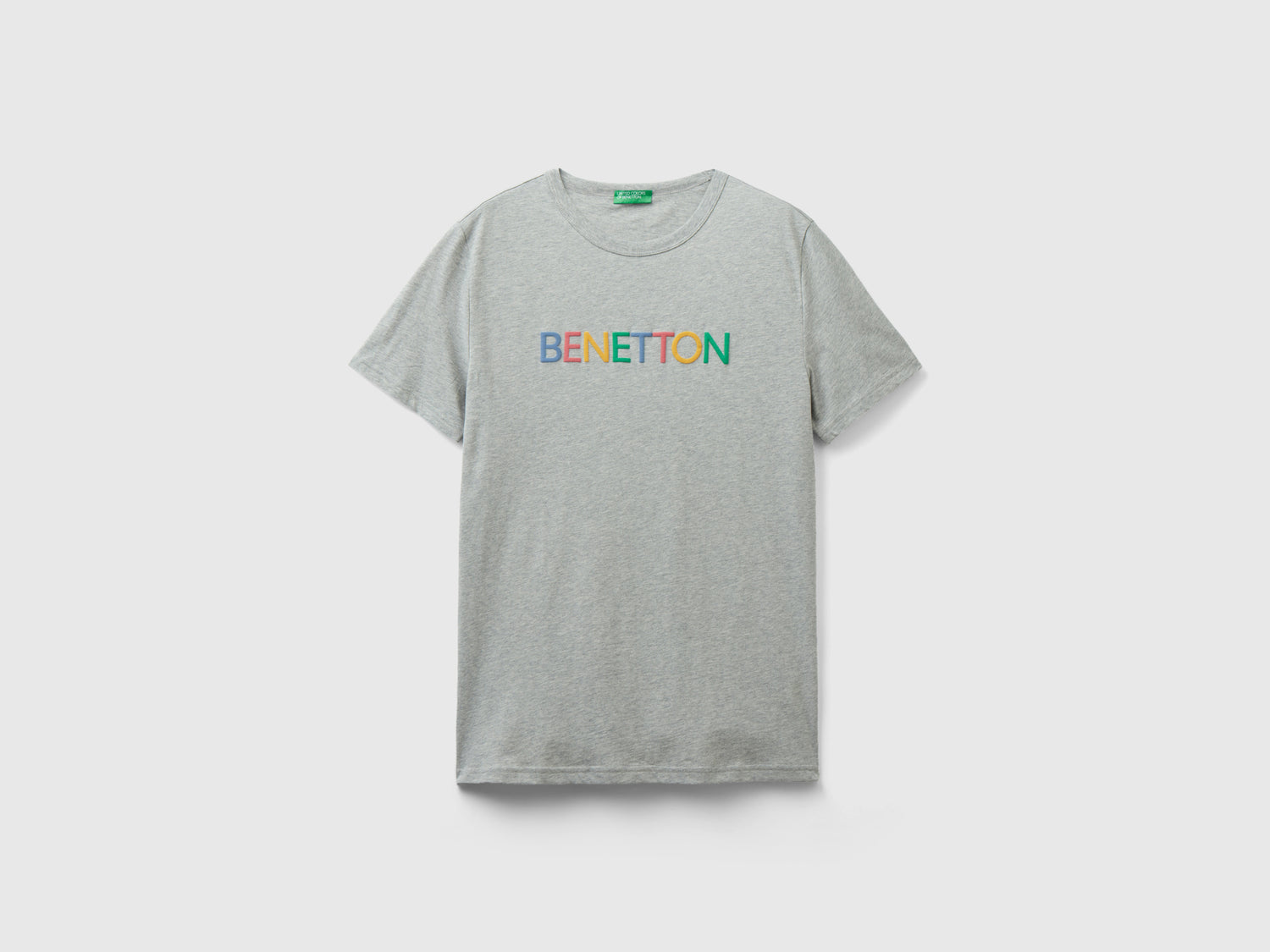 T-shirt in cotone bio con logo da uomo grigio chiaro | Benetton Outlet