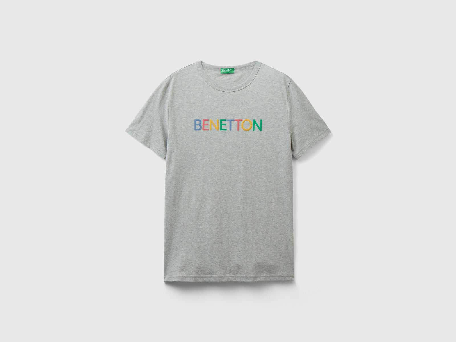T-shirt in cotone bio con logo da uomo grigio chiaro | Benetton Outlet