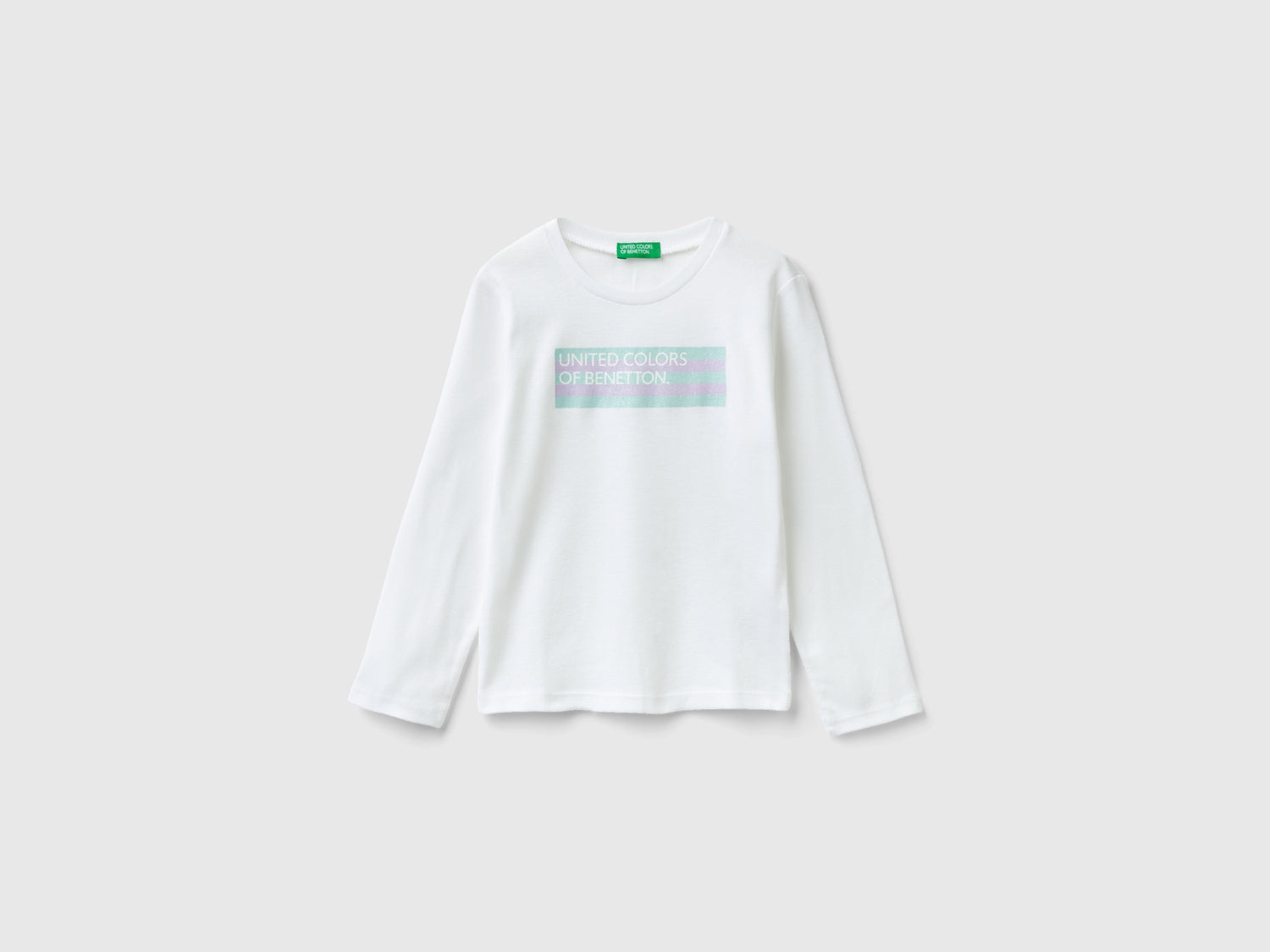 T-shirt manica lunga con stampa glitter da bimba bianco | Benetton Outlet