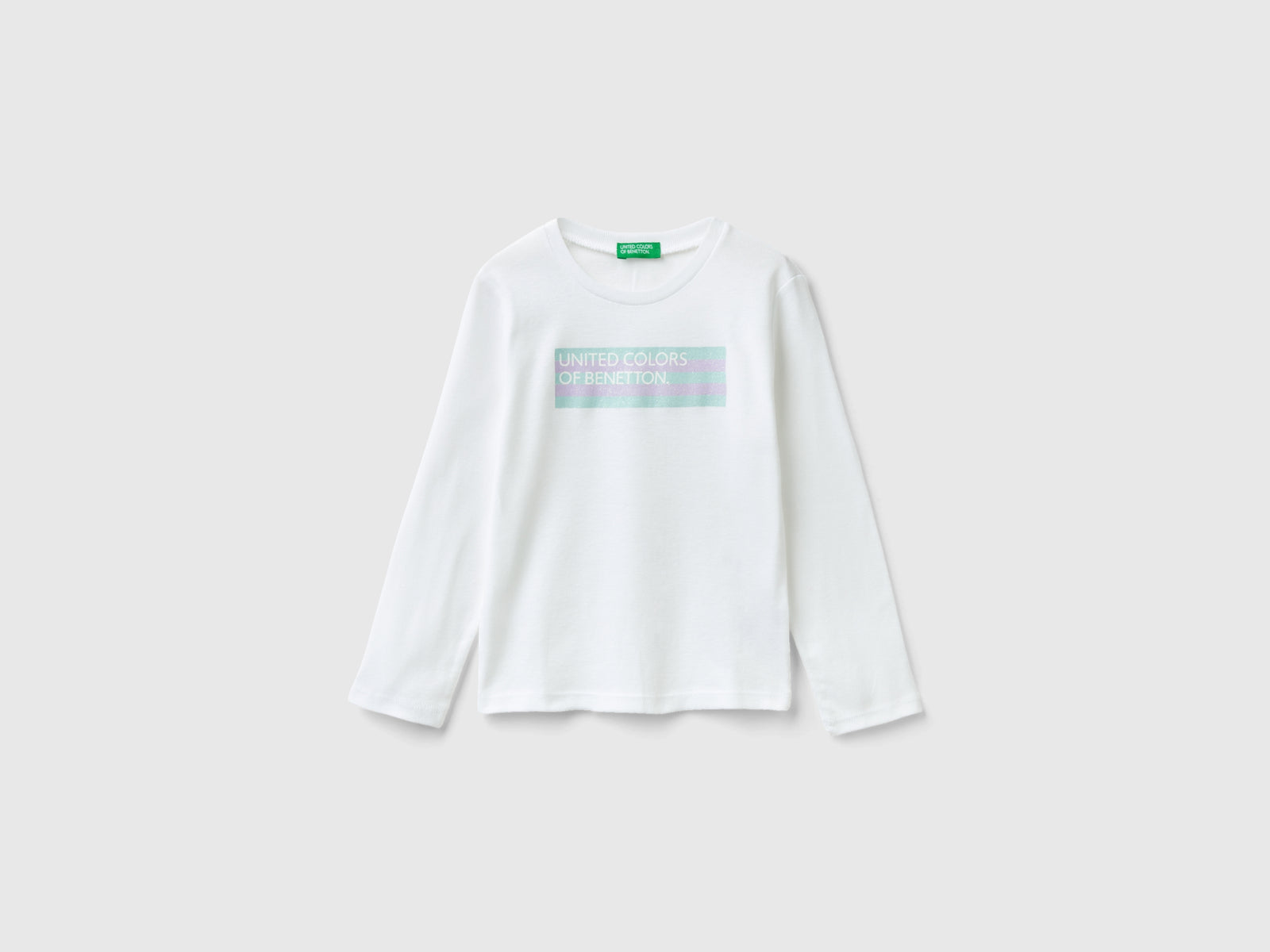 T-shirt manica lunga con stampa glitter da bimba bianco | Benetton Outlet