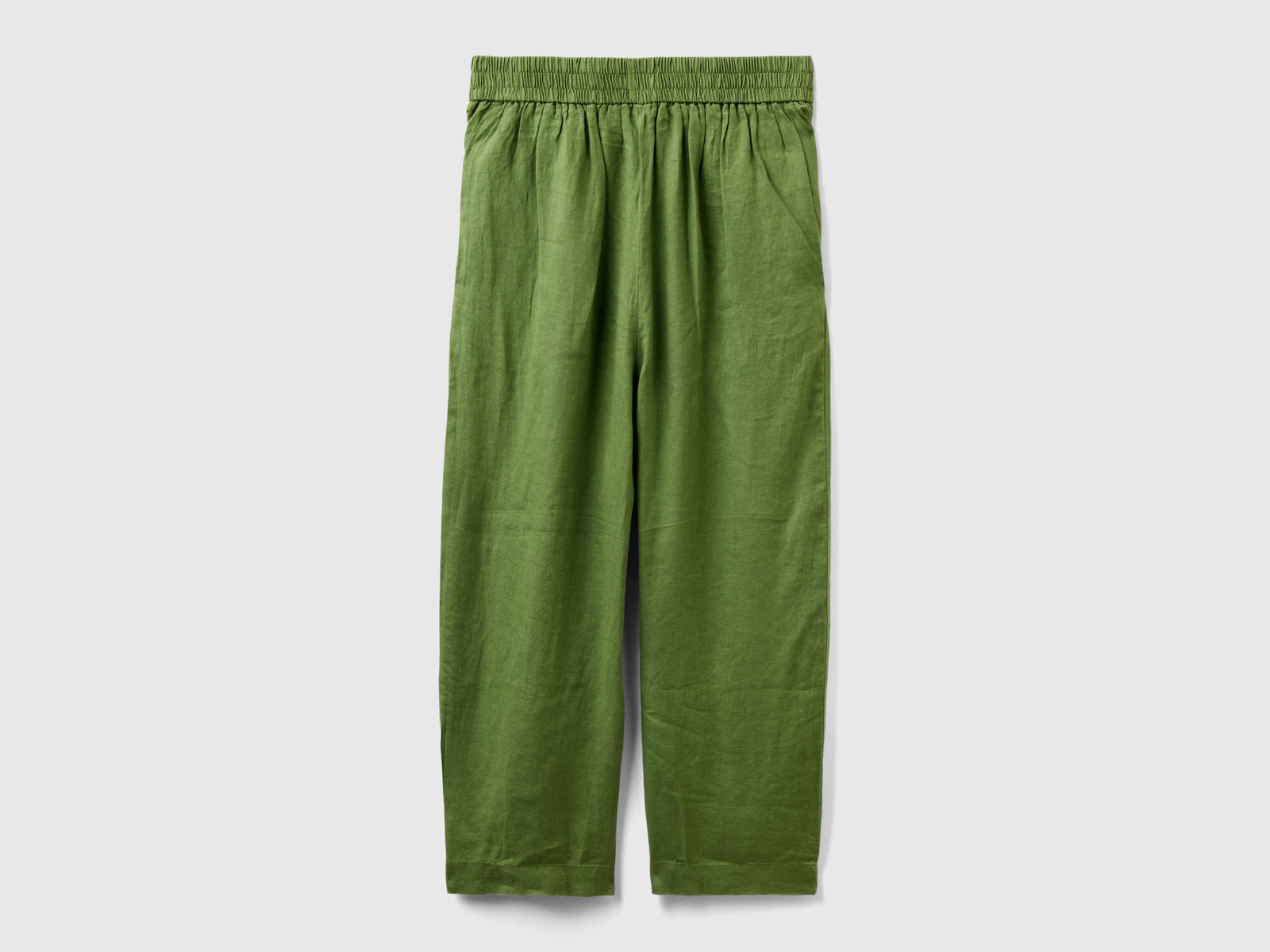 Pantaloni morbidi in puro lino da donna verde militare 2 | Benetton Outlet