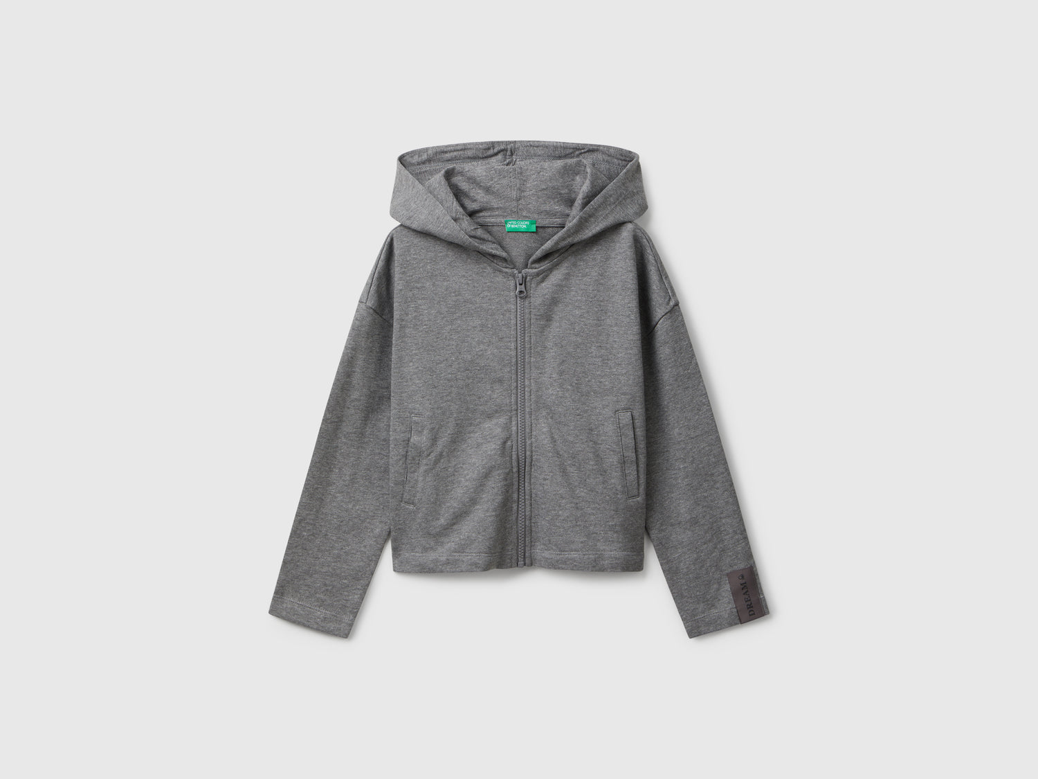 Felpa con zip e cappuccio da bambina grigio scuro | Benetton Outlet