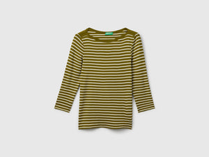 T-shirt manica 3/4 a righe in puro cotone