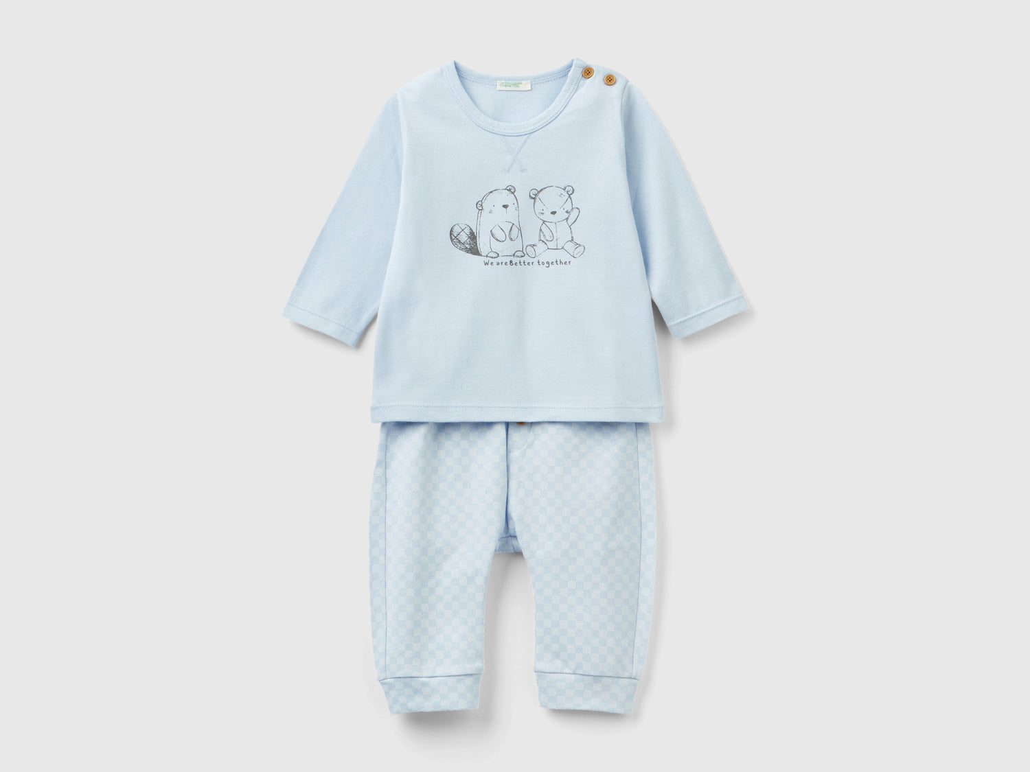 Caldo completo t-shirt e pantaloni da neonato azzurro | Benetton Outlet