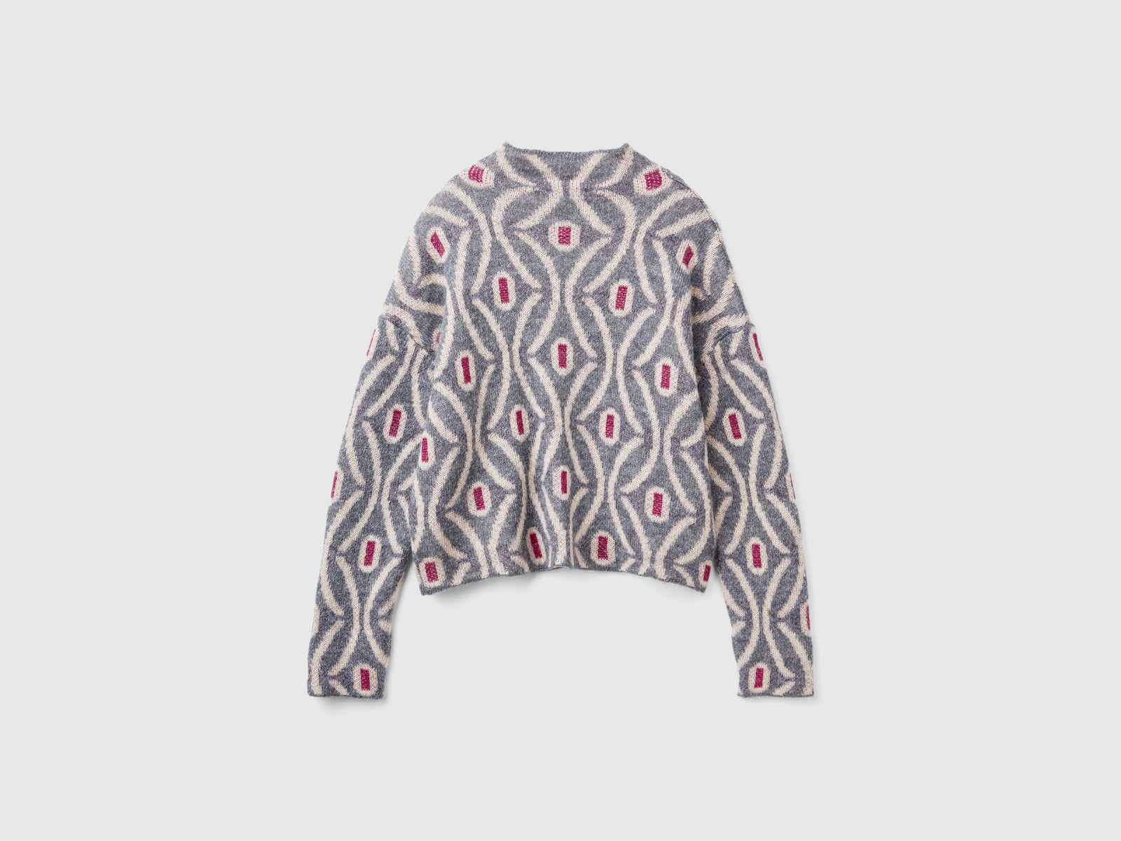 Maglia lupetto jacquard da donna grigio 2 | Benetton Outlet