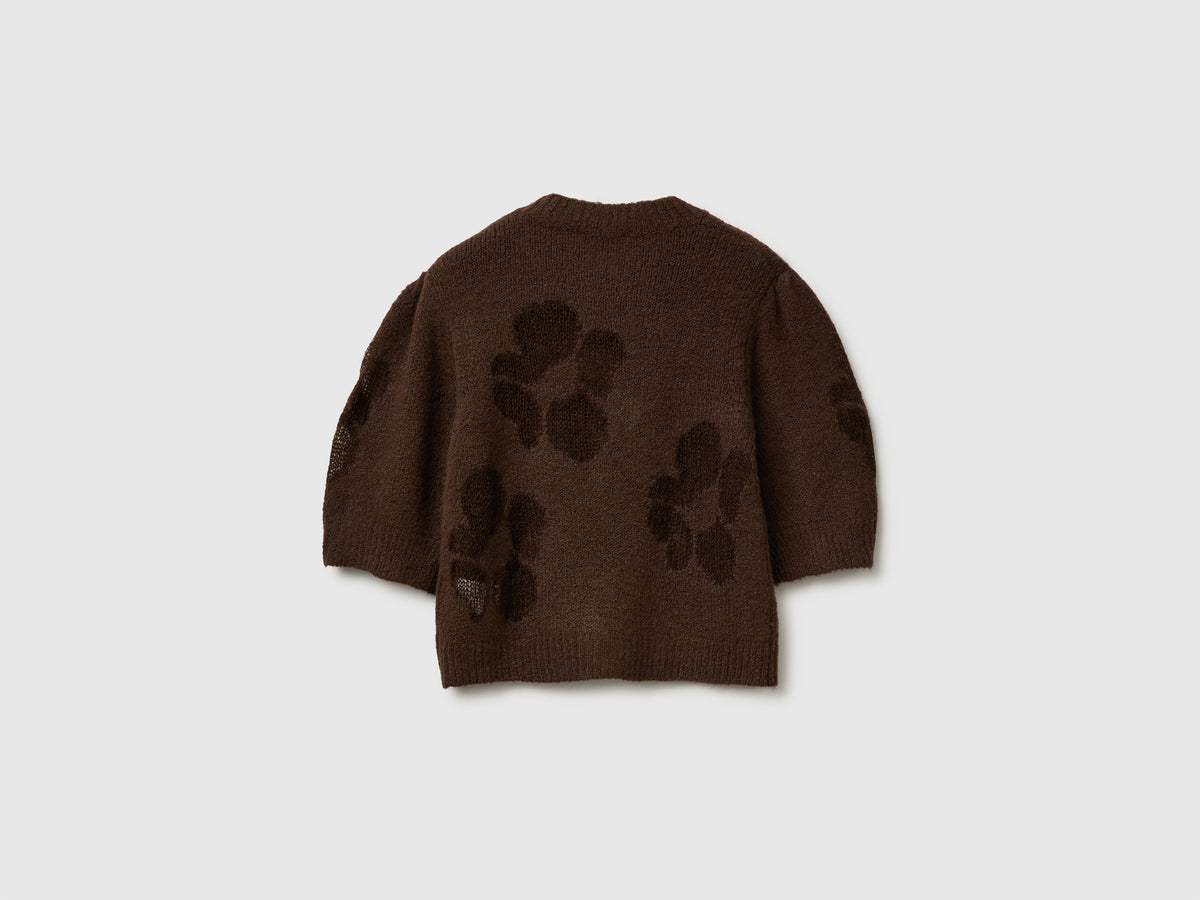 Maglia manica corta con intarsio fiori