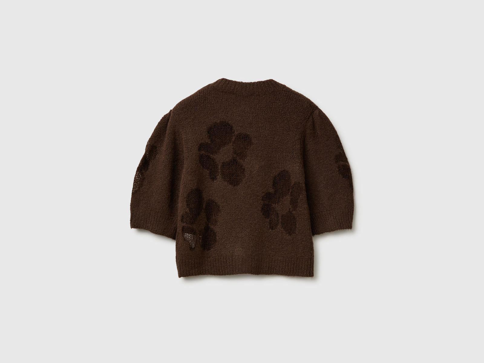 Maglia manica corta con intarsio fiori da donna marrone 2 | Benetton Outlet