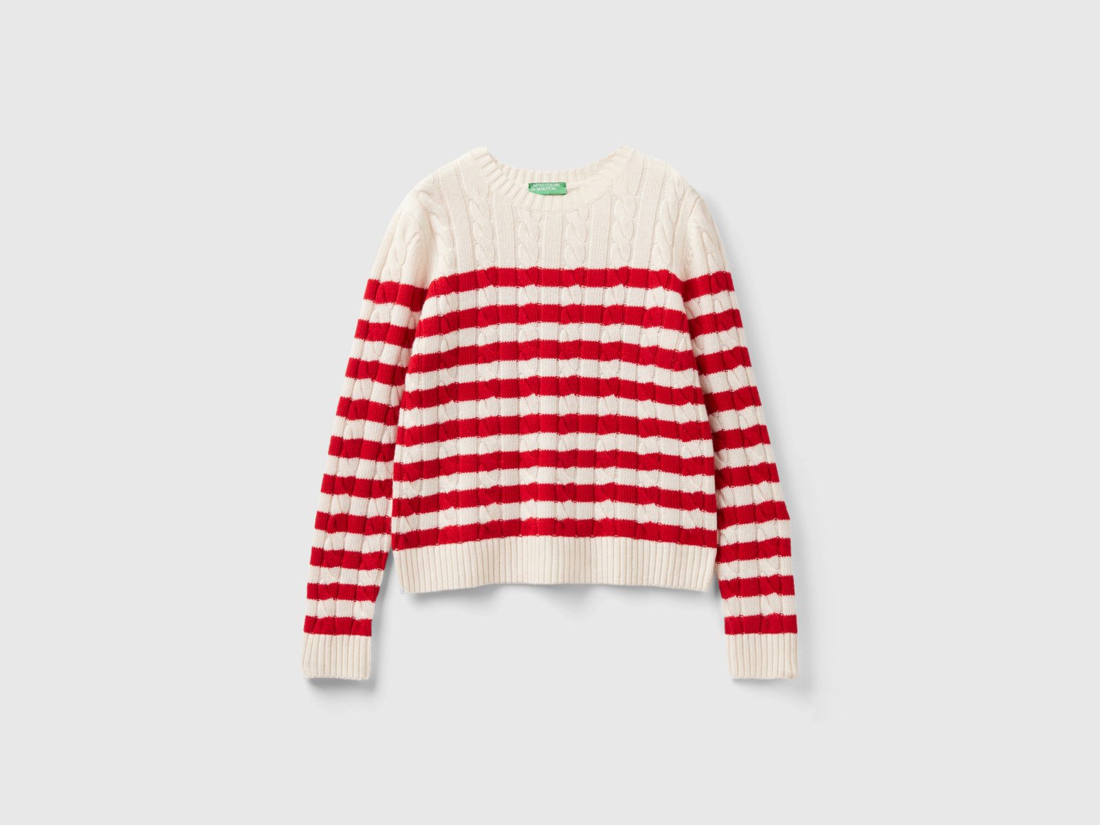 Maglioncino a righe con trecce da donna rosso | Benetton Outlet