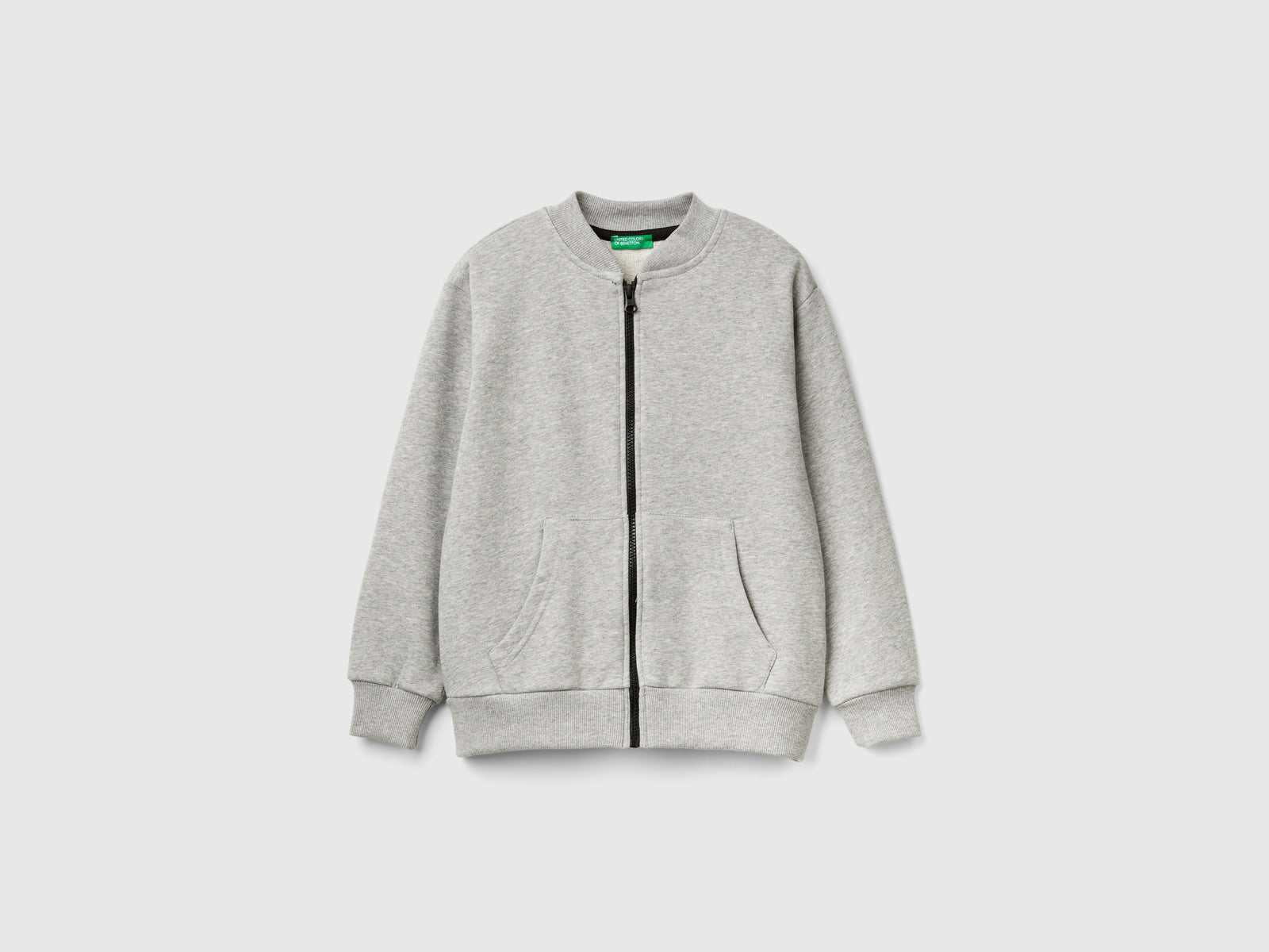 Felpa con zip e stampa slogan da bambino grigio | Benetton Outlet