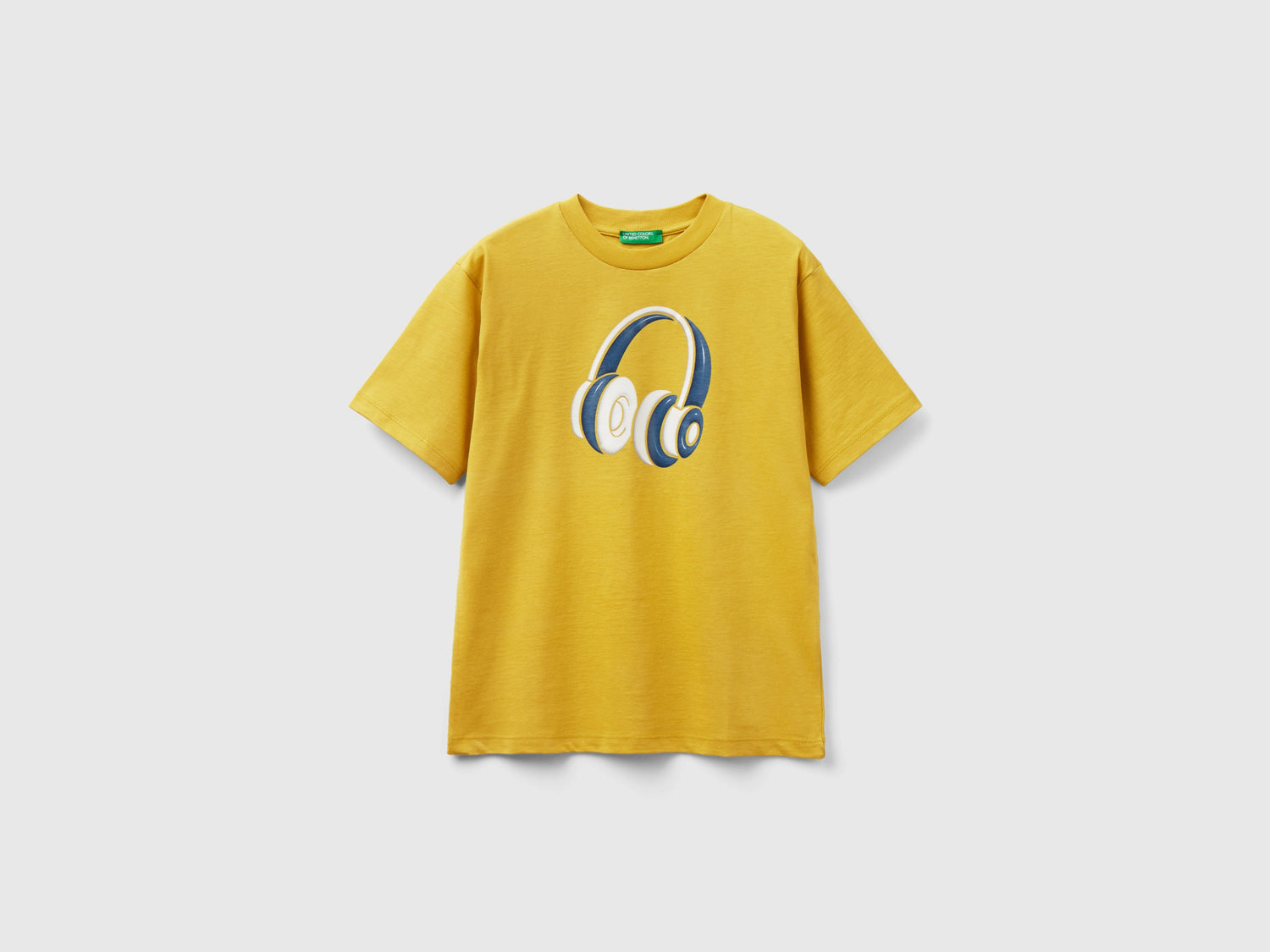 T-shirt girocollo in cotone bio da bambino senape | Benetton Outlet