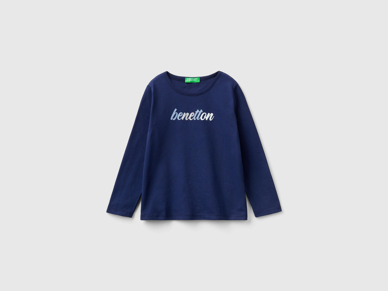 Maglietta regular fit in cotone bio da bimba blu scuro | Benetton Outlet