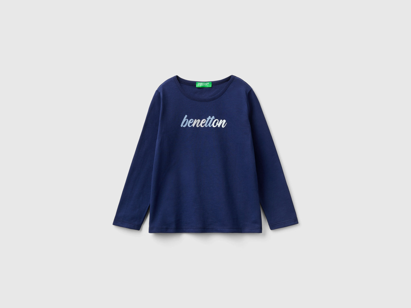 Maglietta regular fit in cotone bio da bimba blu scuro | Benetton Outlet