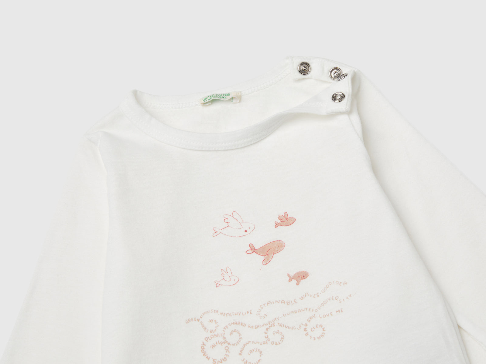 Maglietta con stampa in cotone bio da neonato bianco 3 | Benetton Outlet