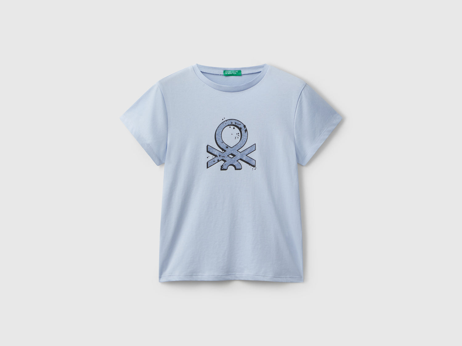 T-shirt con logo glitter da bambina azzurro | Benetton Outlet