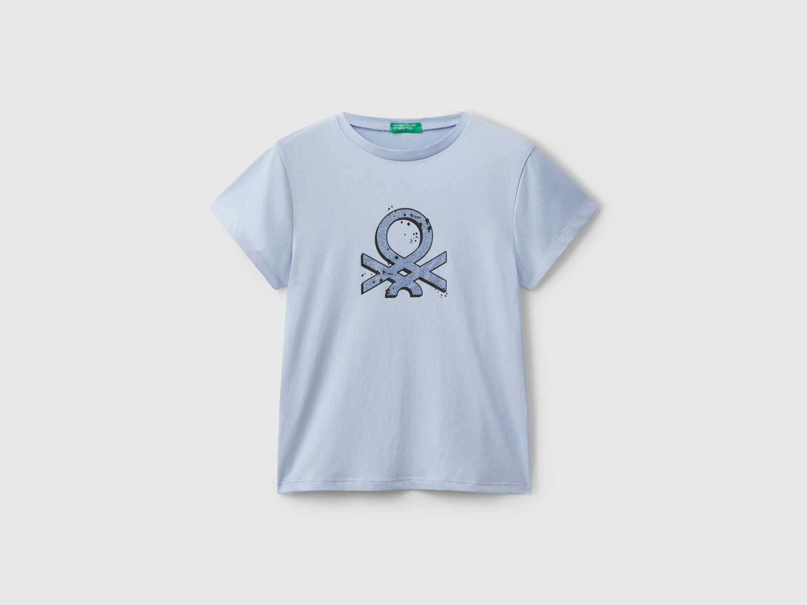 T-shirt con logo glitter da bambina azzurro | Benetton Outlet