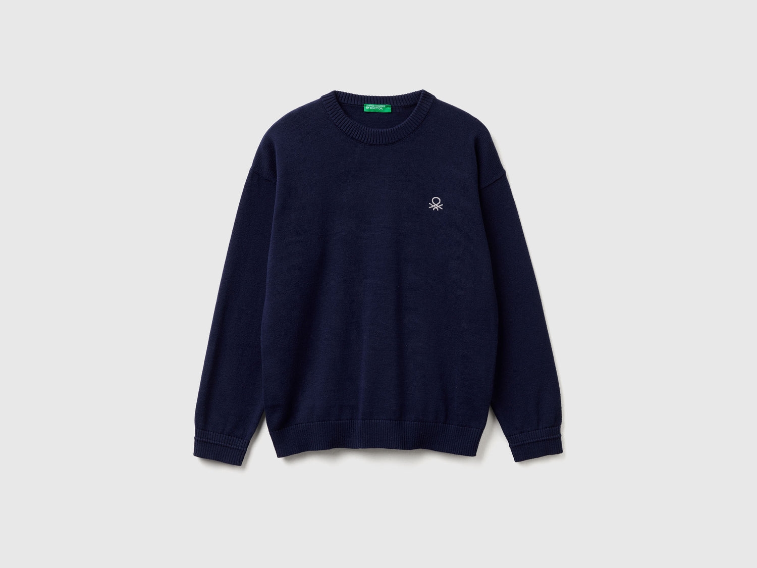 Maglia girocollo 100% cotone da bambino blu scuro | Benetton Outlet